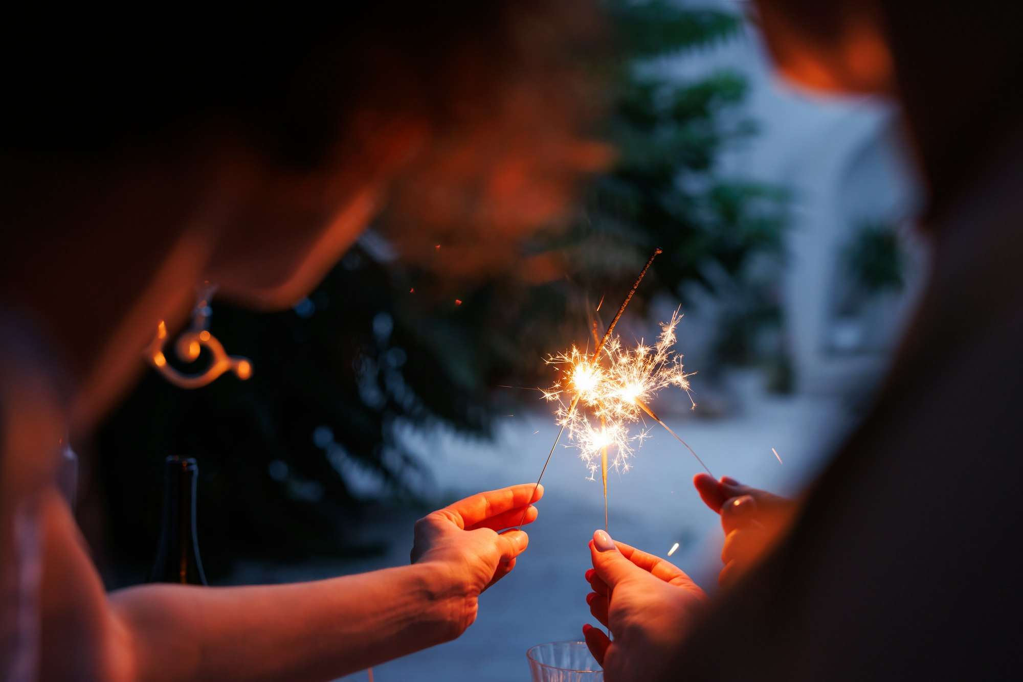 festive party with sparklers in the night